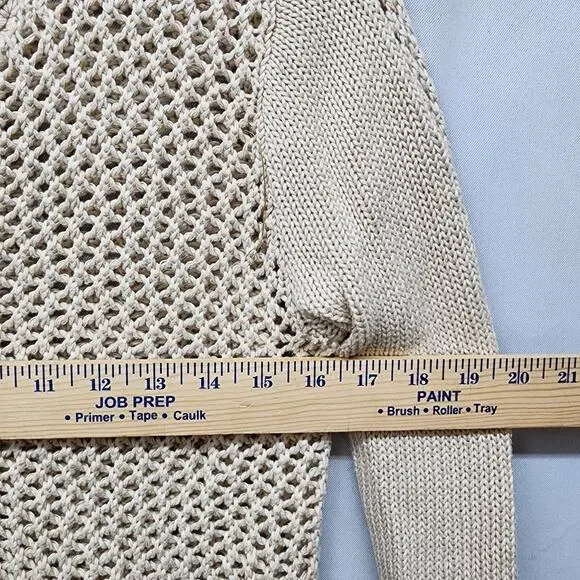 GAP Sweater Women’s Small/Med Tan Button-Up Cardigan Open Knit Sheer Lightweight - Picture 8 of 11